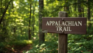 Appalachian Trail sign in Hot Springs NC where the AT runs through downtown