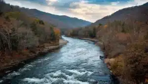 French Broad River at Hot Springs NC with whitewater rafting and tubing access