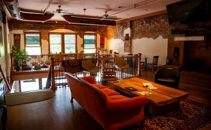 Hot Springs NC accommodations along Bridge Street including the Iron Horse Station inn and restaurant