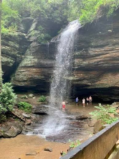 Moore Cove Falls Trail Pisgah National Forest walk behind waterfall best easy Pisgah hikes