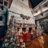 Fireplace and mantel decorated for Biltmore Christmas at Biltmore House